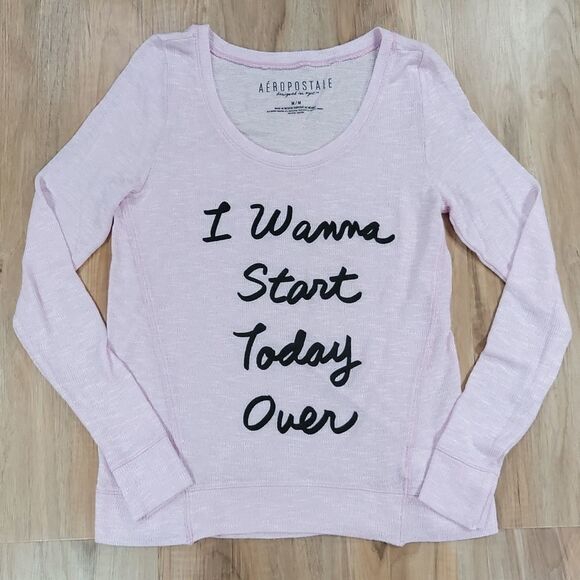 🔹️Aeropostale Pink "I Wanna Start Today Over" Sweater Medium - Picture 1 of 8